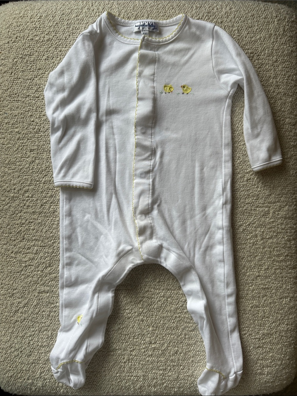 Magnolia Baby White Footie Baby One-Piece with Yellow Chick Accent